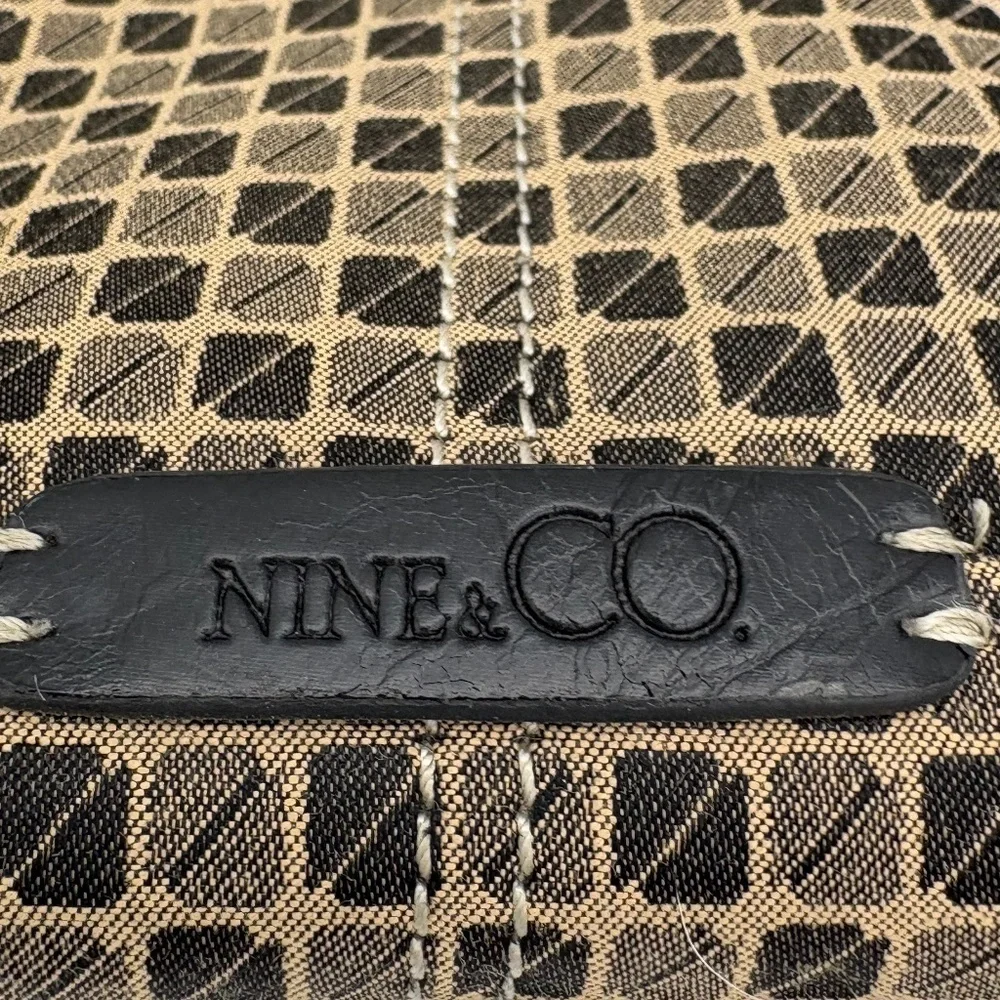 Nine & Co Satchel with Brown/Tan Checkered Pattern and Brown Leather Trim/Handle - Picture 3 of 16